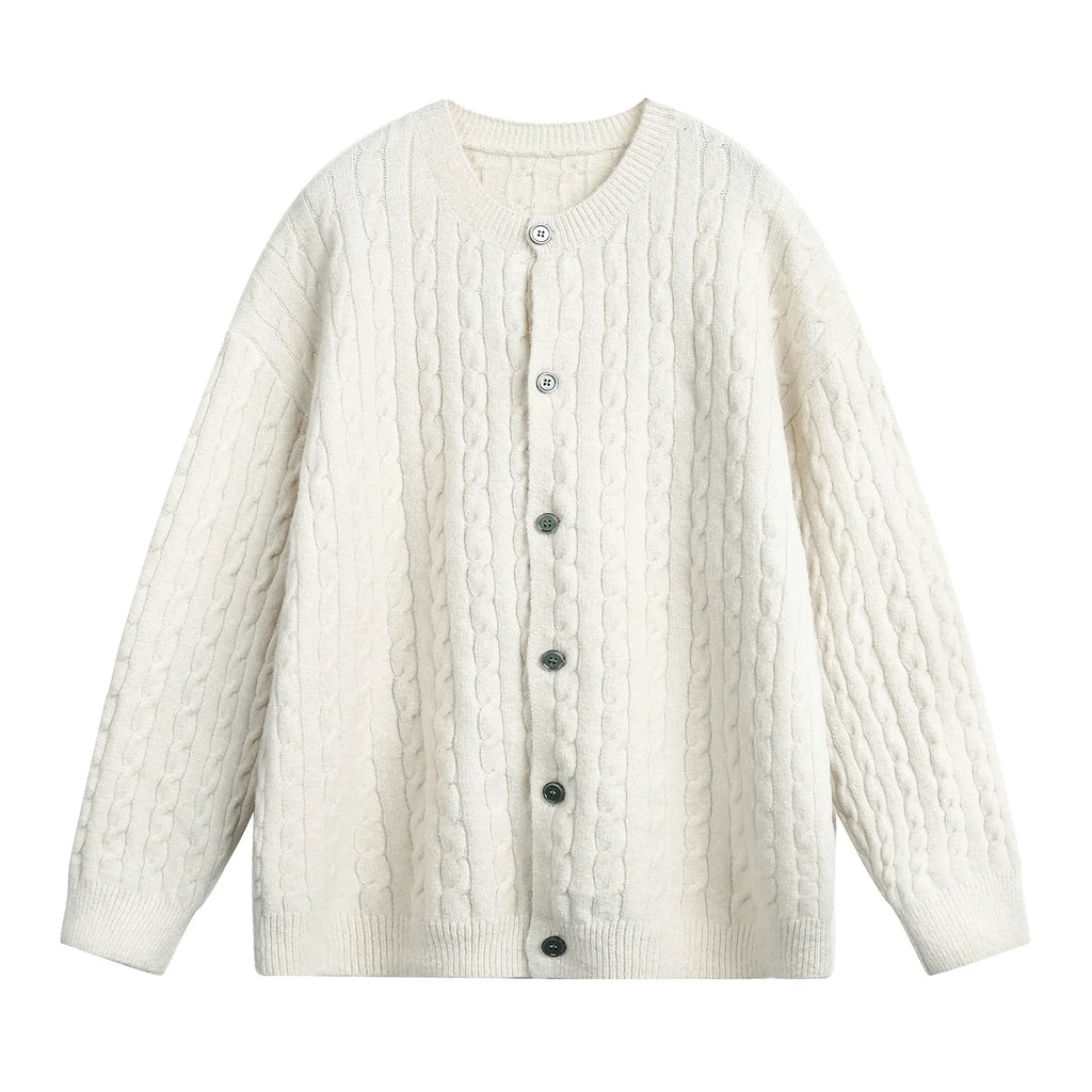 Men's Cable Knit Cardigan Retro Streetwear Basic Versatile Round Neck Pullover Fall Winter Non-Itch Top