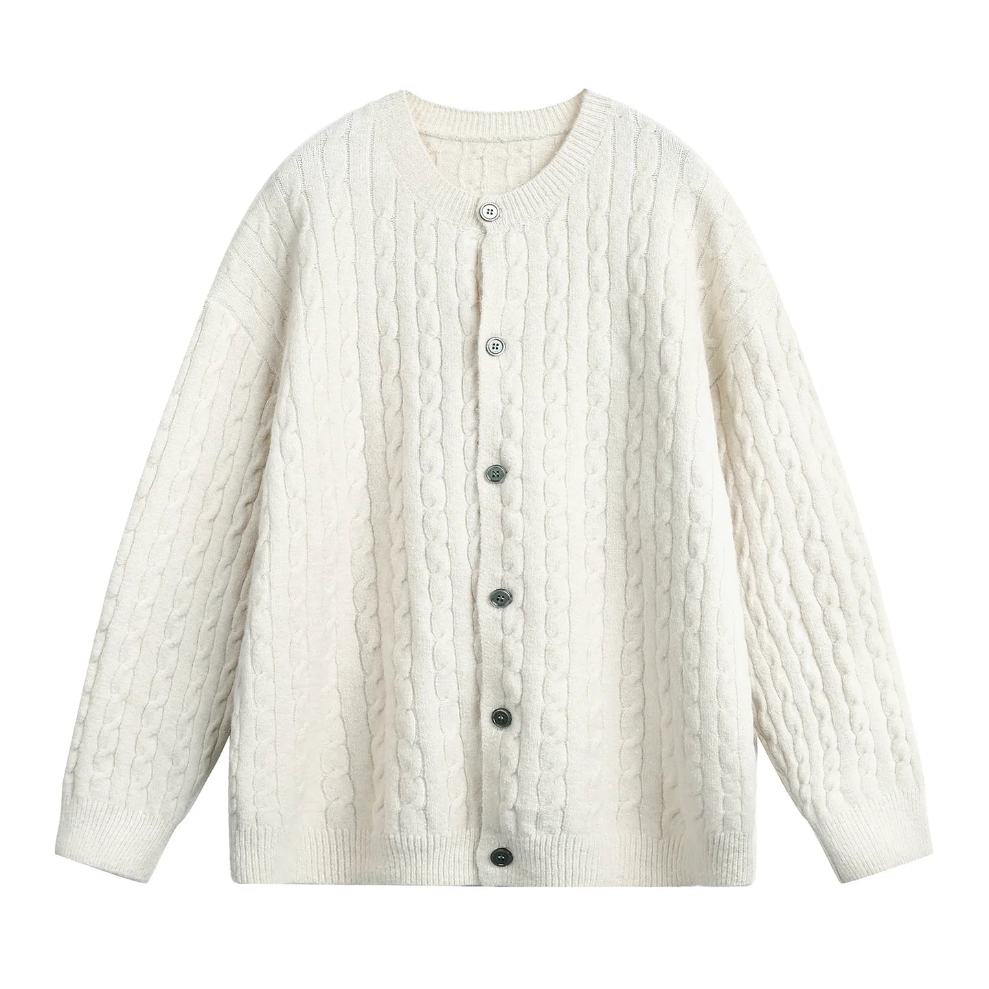 Men's Cable Knit Cardigan Retro Streetwear Basic Versatile Round Neck Pullover Fall Winter Non-Itch Top