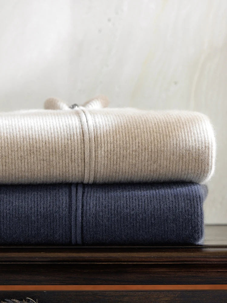 100% pure cashmere sweater for men's half turtleneck zipper cardigan pull strip medium thick knitted sweater warm