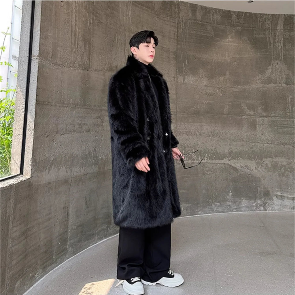 Black Faux Fur Long Coat – Luxury Winter Overcoat for Men | Premium Warmth & Timeless Elegance