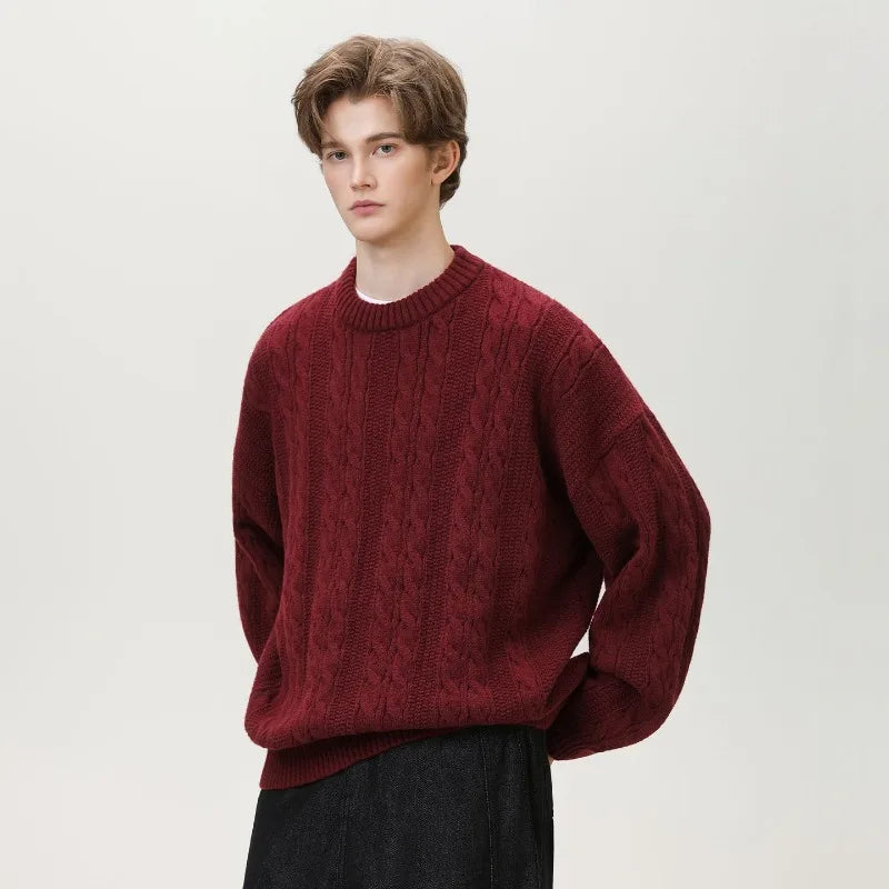 Men's Tide Brand Series Solid Color Twist Design Turtleneck Sweater Autumn and Winter Couples Loose Knit Sweater Thick Sweater