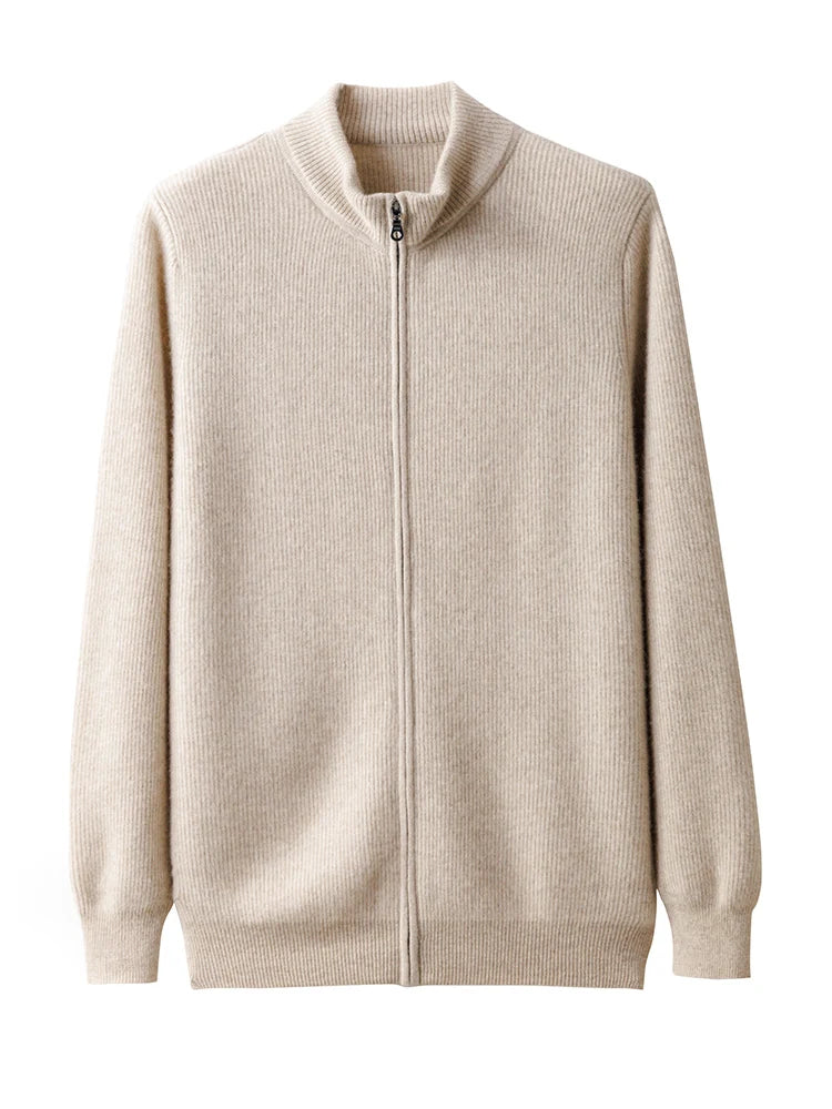 100% pure cashmere sweater for men's half turtleneck zipper cardigan pull strip medium thick knitted sweater warm