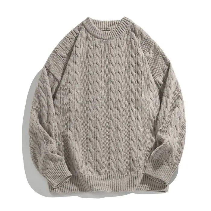 Men's Tide Brand Series Solid Color Twist Design Turtleneck Sweater Autumn and Winter Couples Loose Knit Sweater Thick Sweater