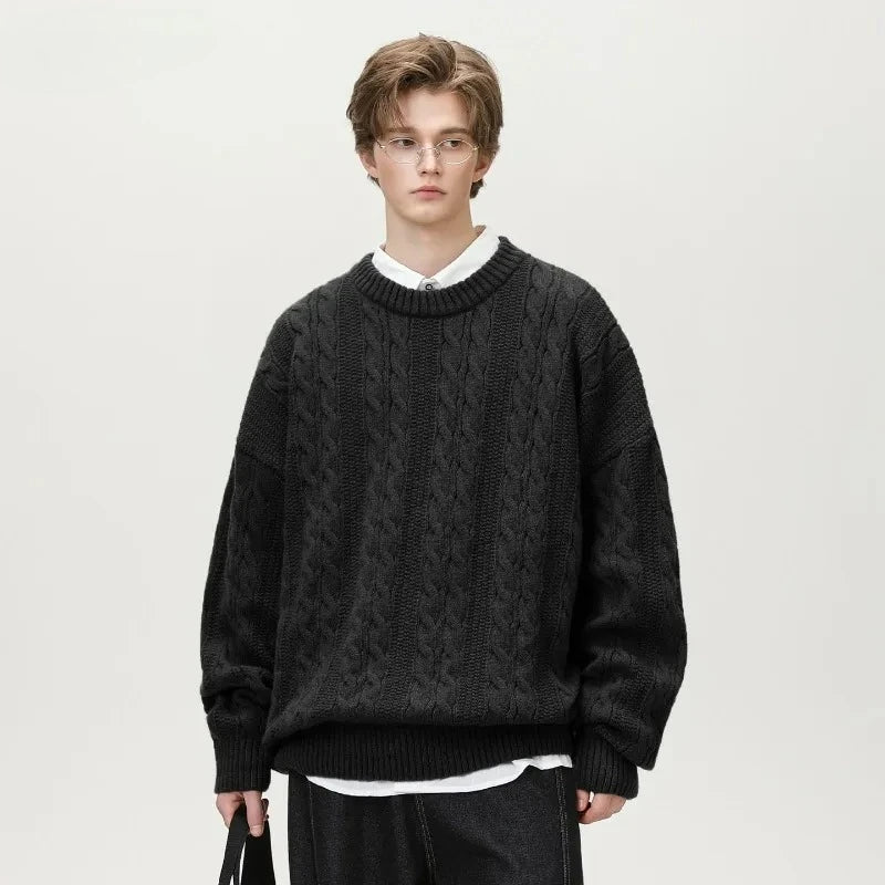 Men's Tide Brand Series Solid Color Twist Design Turtleneck Sweater Autumn and Winter Couples Loose Knit Sweater Thick Sweater