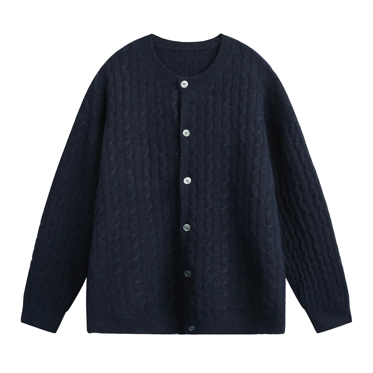Men's Cable Knit Cardigan Retro Streetwear Basic Versatile Round Neck Pullover Fall Winter Non-Itch Top