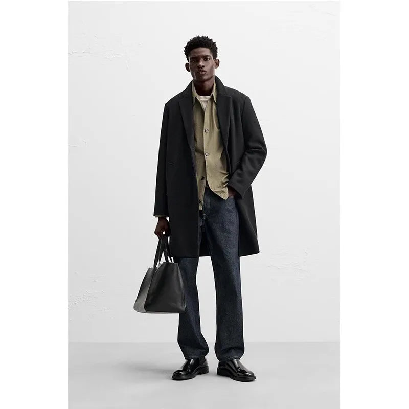 Aurenzo Wool Blend Long Coat – Urban Tailored Winter Overcoat for Men | Premium Minimalist Elegance