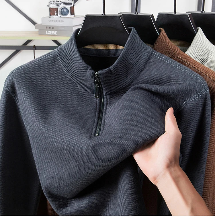 High Quality Velvet Thickening Sweater Bottoming Shirt, Men's Half Zip Pullover, Casual Loose New Warm T-shirt, Knitwear