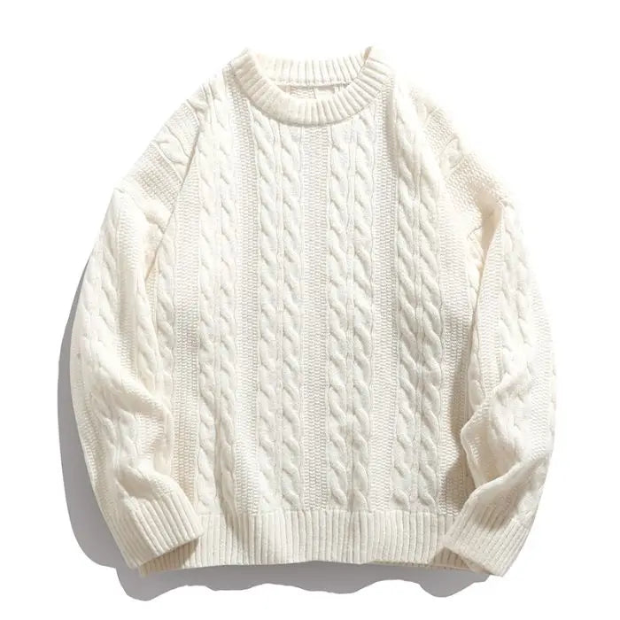Men's Tide Brand Series Solid Color Twist Design Turtleneck Sweater Autumn and Winter Couples Loose Knit Sweater Thick Sweater