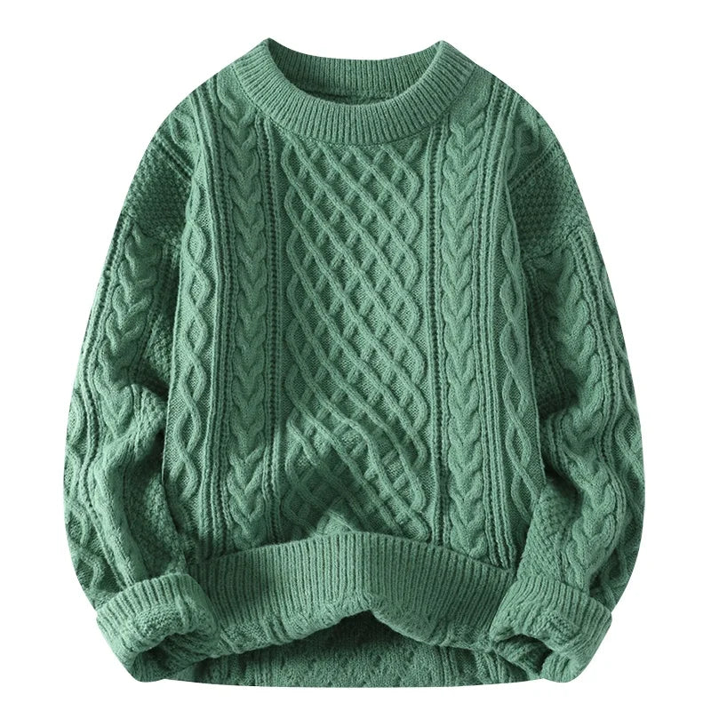Autumn Winter Men Sweater Vintage O Neck Solid Color Mens Knitted Pullovers Loose Harajuku Mens Retro Knitting Pullover Sweaters