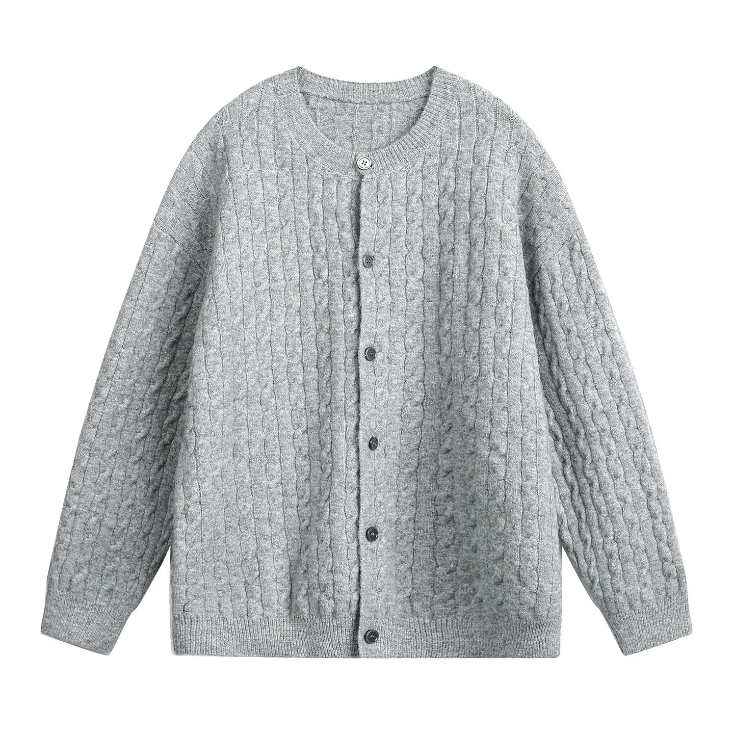 Men's Cable Knit Cardigan Retro Streetwear Basic Versatile Round Neck Pullover Fall Winter Non-Itch Top