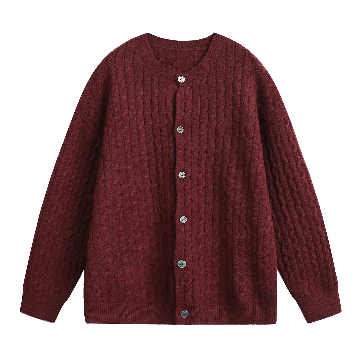 Men's Cable Knit Cardigan Retro Streetwear Basic Versatile Round Neck Pullover Fall Winter Non-Itch Top