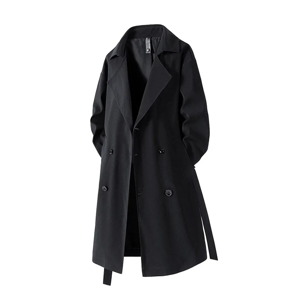 Autumn Mens Long Coat American Streetwear Vintage Over Knee Trench Coat Casual Retro Waterproof Windbreaker