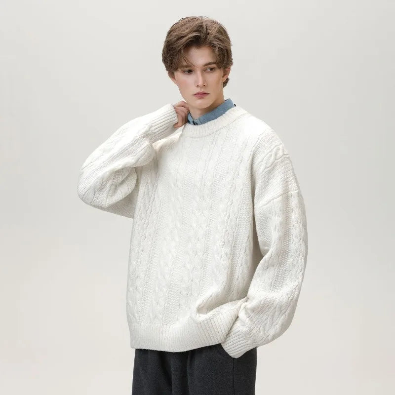 Men's Tide Brand Series Solid Color Twist Design Turtleneck Sweater Autumn and Winter Couples Loose Knit Sweater Thick Sweater