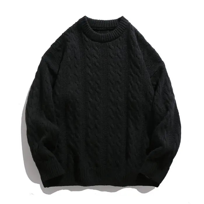Men's Tide Brand Series Solid Color Twist Design Turtleneck Sweater Autumn and Winter Couples Loose Knit Sweater Thick Sweater