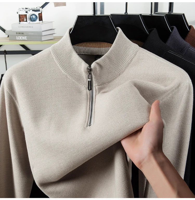 High Quality Velvet Thickening Sweater Bottoming Shirt, Men's Half Zip Pullover, Casual Loose New Warm T-shirt, Knitwear