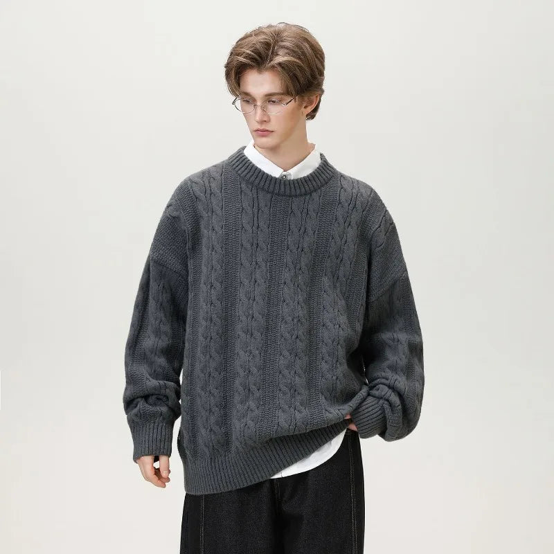 Men's Tide Brand Series Solid Color Twist Design Turtleneck Sweater Autumn and Winter Couples Loose Knit Sweater Thick Sweater