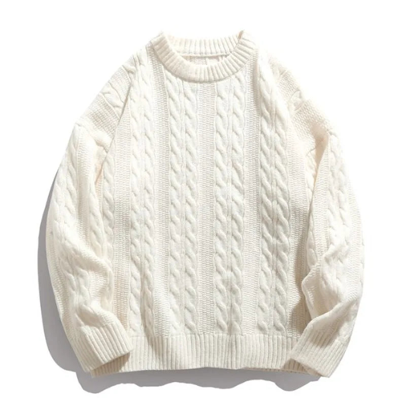 Men's Tide Brand Series Solid Color Twist Design Turtleneck Sweater Autumn and Winter Couples Loose Knit Sweater Thick Sweater