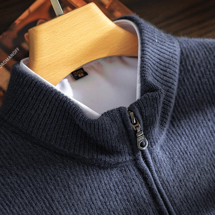 100% pure cashmere sweater for men's half turtleneck zipper cardigan pull strip medium thick knitted sweater warm