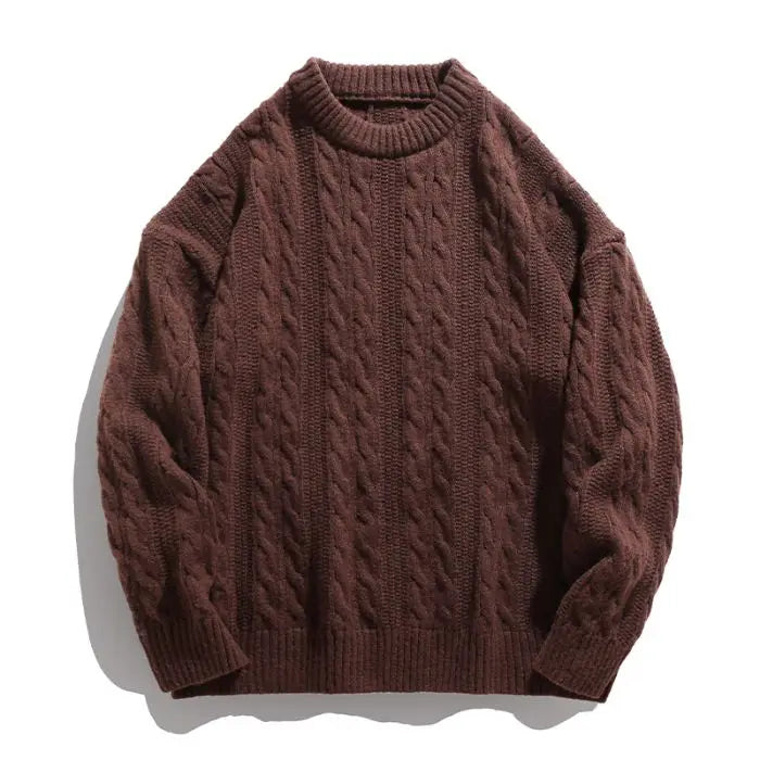 Men's Tide Brand Series Solid Color Twist Design Turtleneck Sweater Autumn and Winter Couples Loose Knit Sweater Thick Sweater
